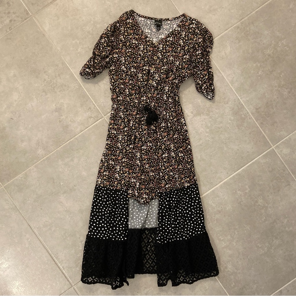 art class Black Floral & Polka Dot Girls’ Jumpsuit Romper
